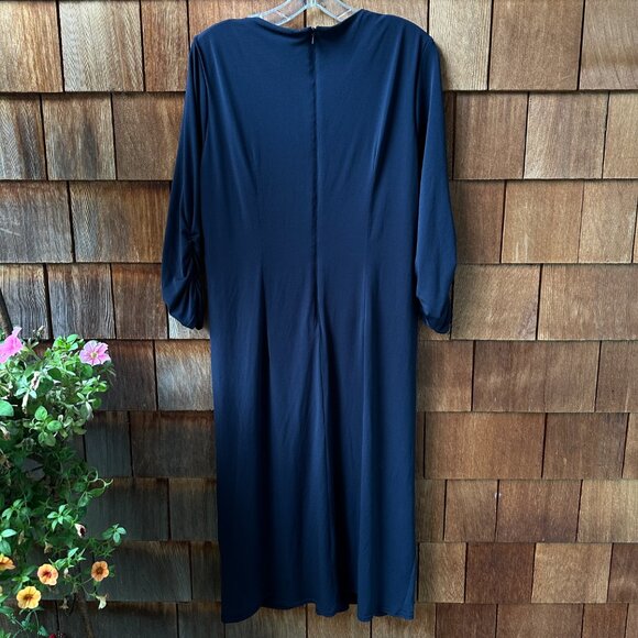 EUC Tadashi Collection Navy Blue V-Neck Twist Midi Dress in Women's 1X - Picture 6 of 10